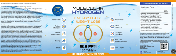 Molecular Hydrogen Energy Boost Weight Loss Label